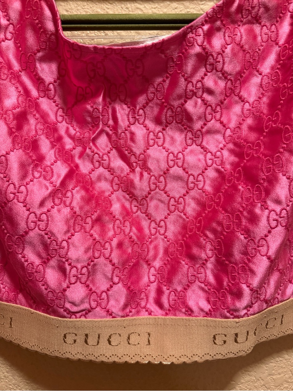 New Gucci GG Logo Pink Silk Cropped Top Bustier Size 40 / US XS - Picture 9 of 10
